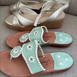 Jack Rogers Mint and metallic wedge lot of 2 sandals